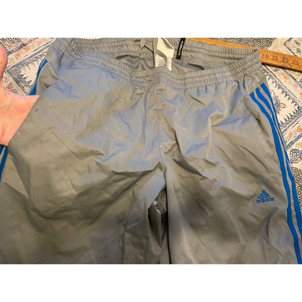 Adidas Climalite Mens Track Pants Gray Blue Stripe Mesh Lined Large Athletic